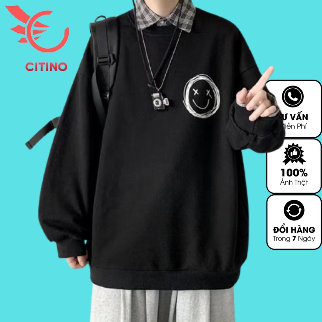 Áo sweater - Nguyễn ĐăngTùng unisex nỉ bông trơn hình icon mặt cười form rộng Unisex | WebRaoVat - webraovat.net.vn