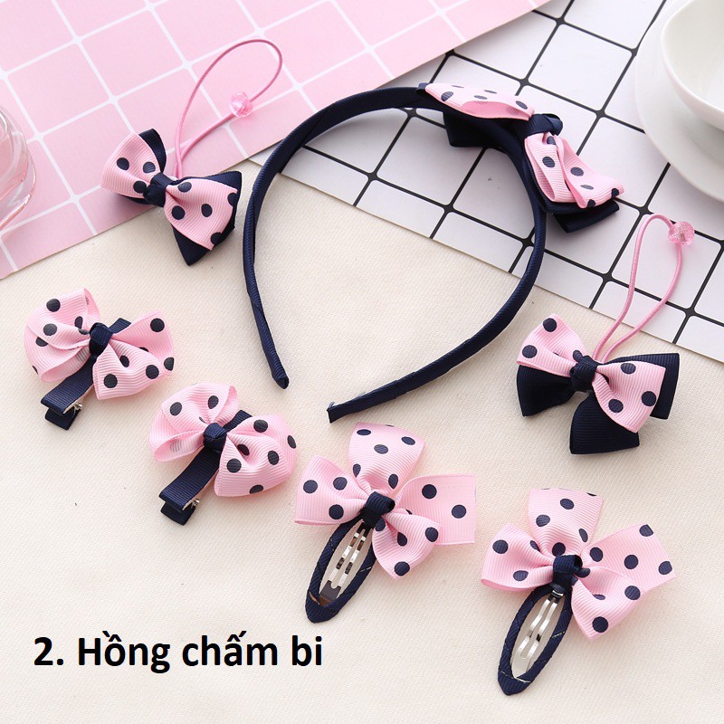 [Follow shop deal 9k] cặp tóc handmade cao cấp 7 món kẹp tóc cho bé gái siêu đáng yêu giao mẫu ngẫu nhiên