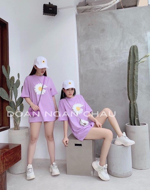 Áo thun tay lỡ hoa cúc tim siêu xinh
