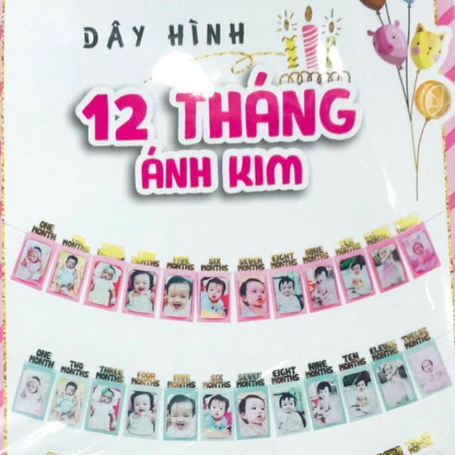 Dây hình 12 tháng ánh kim trang trí thôi nôi hpbd