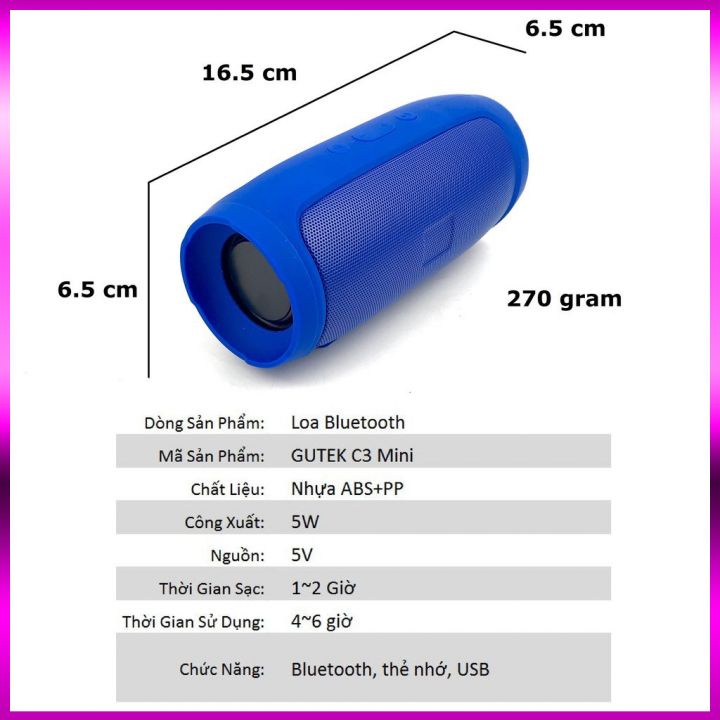 Loa Bluetooth mini Không Dây Charge 3 pin trâu dung lượng khủng - loa mini bass mạnh Hỗ Trợ Cắm Thẻ Nhớ Và Usb