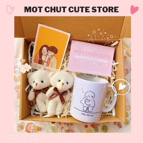 Set quà tặng VALENTINE Cốc ôm em, gấu trắng tặng sinh nhật,Valentine, 6/4 dành cho người yêu, bạn thân