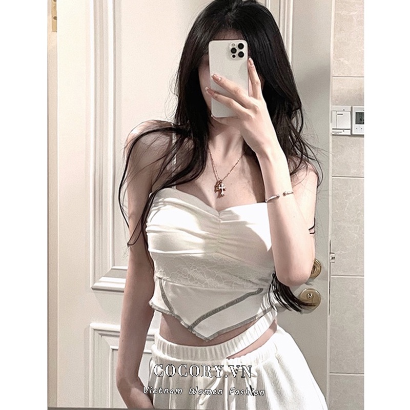 Cocory vn Áo Croptop Trễ Vai Thiết Kế Lệch Tà Quyến Rũ Thời Trang Mùa Hè