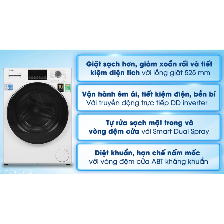 Máy giặt Aqua Inverter 9 kg AQD-D900F.W (Miễn phí giao tại HCM-ngoài tỉnh liên hệ shop)