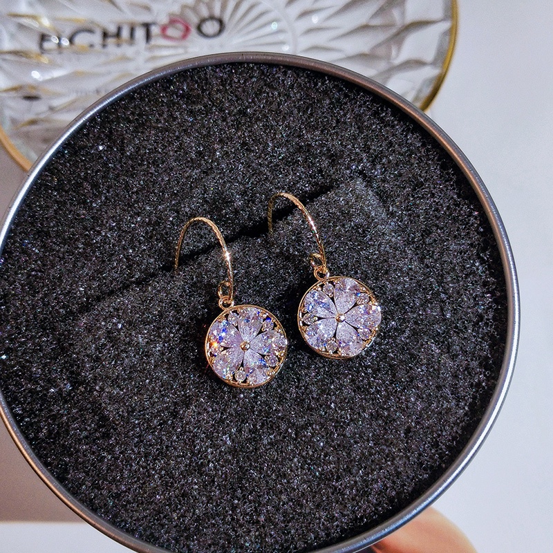 [Jiudoulan] Bông Tai Móc Tròn Hình Hoa Zircon Tinh Tế Cho Nữ