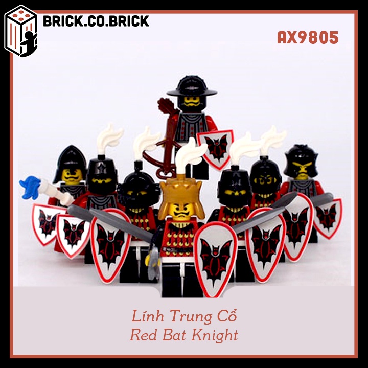 Minifigure Trung Cổ Lính La Mã Kỵ Sĩ Bóng Đêm Đồ Chơi Xếp Hình Nhân Vật Red Bat Knight Medieval Castle AX9805