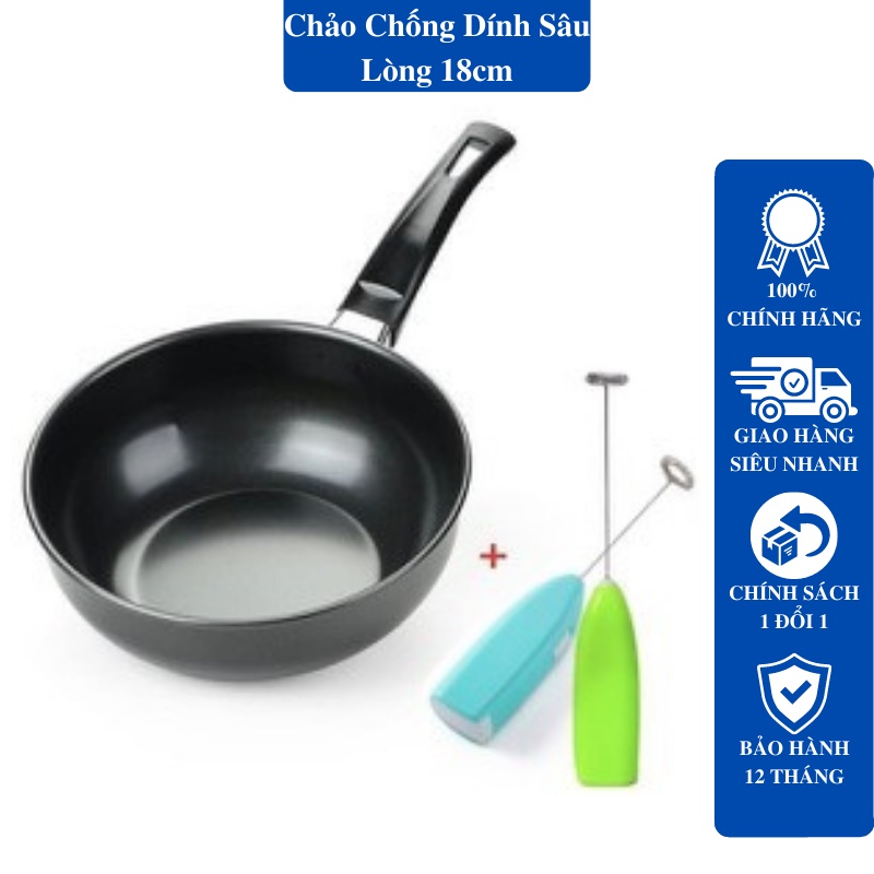 Chảo Chống Dính Sâu Lòng 18cm, Chiên, Dán, Xào Đa Năng Siêu Bền Dùng Cho Mọi Loại Bếp chiên rán thực phẩm tiện lợi