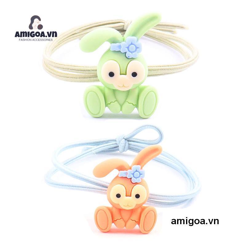 Dây Cột Tóc Bằng Da Và Acrylic Họa Tiết Thỏ Hoạt Hình Đơn Giản Đáng Yêu