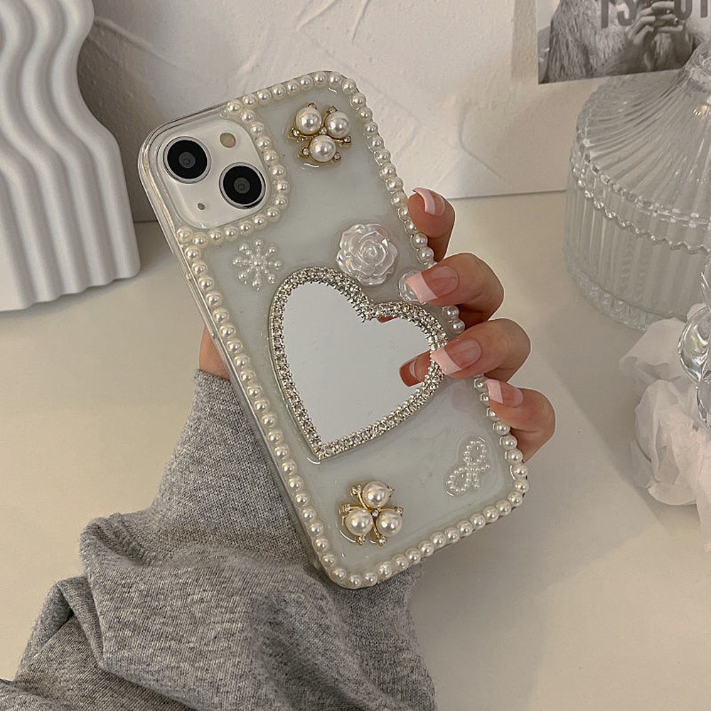 Ốp Điện Thoại TPU Mềm Lấp Lánh 3D Chống Sốc Có Gương Trang Điểm Trái Tim Cho IPhone 13 12 11 Pro Max X XR 8 7 Plus