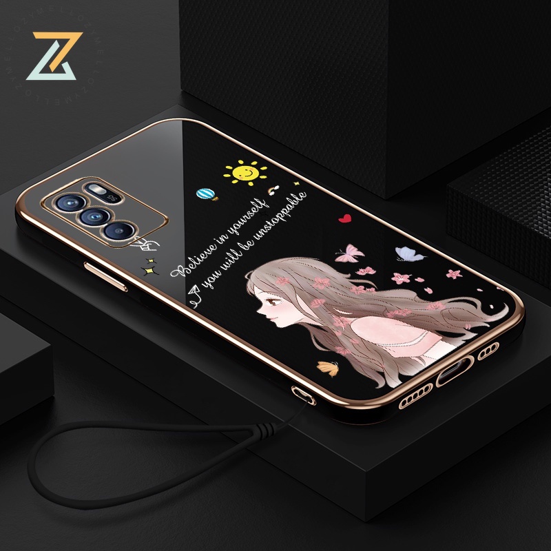 Zymello ốp lung OPPO Reno 6Z Reno 5 Reno 4 Ốp lưng điện thoại hình cô gái xinh đẹp có dây buộc 6D mạ điện sang trọng