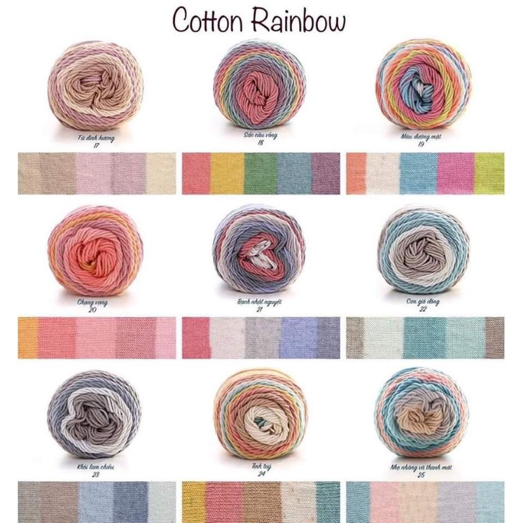 Len Cotton Rainbow - Len cầu vồng đan móc khăn choàng áo nón...