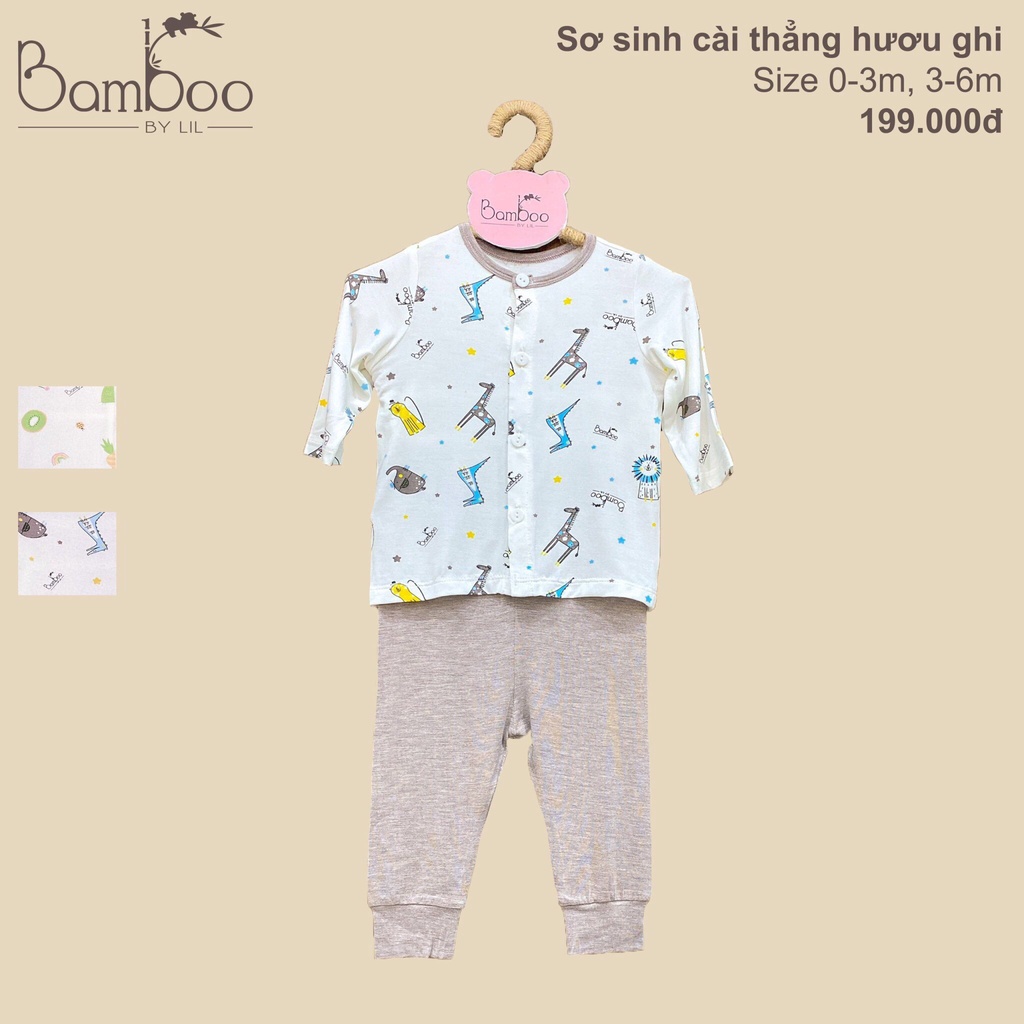 Bộ quần áo dài tay cài thẳng in họa tiêt cho trẻ 0-6m Bamboo by lil