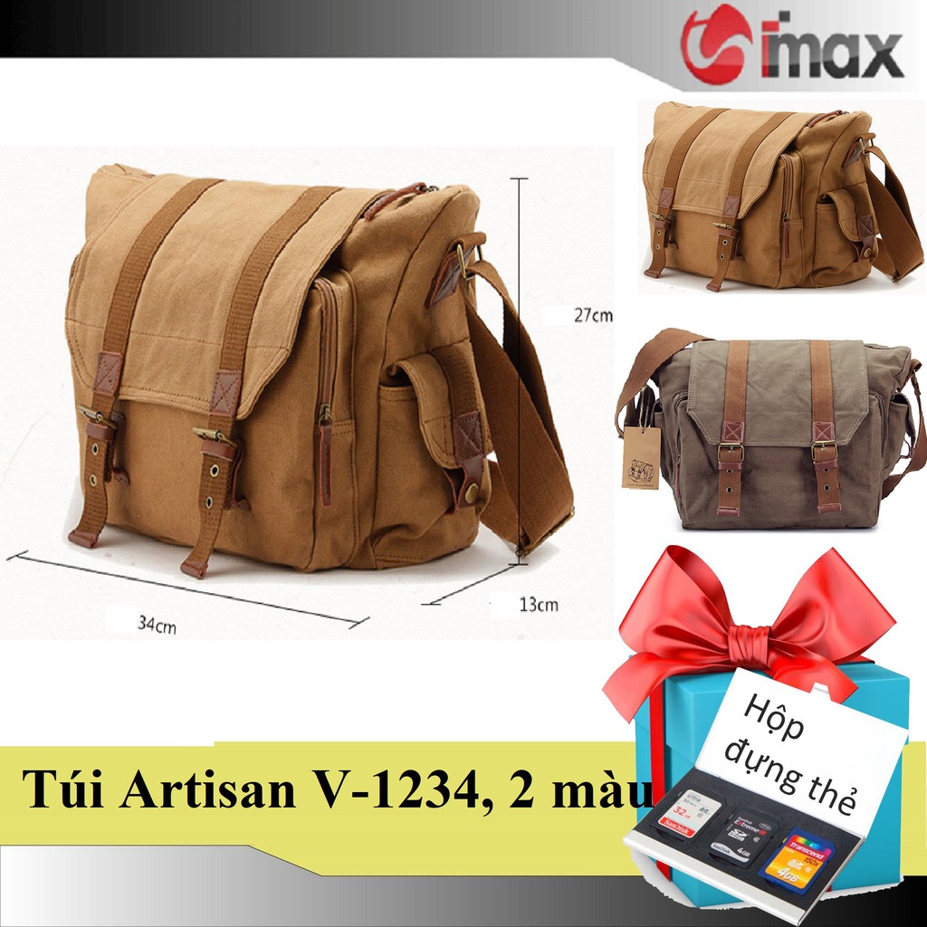 Túi máy ảnh đeo chéo Artisan V-1234, 2 màu, Tặng hộp đựng thẻ nhớ