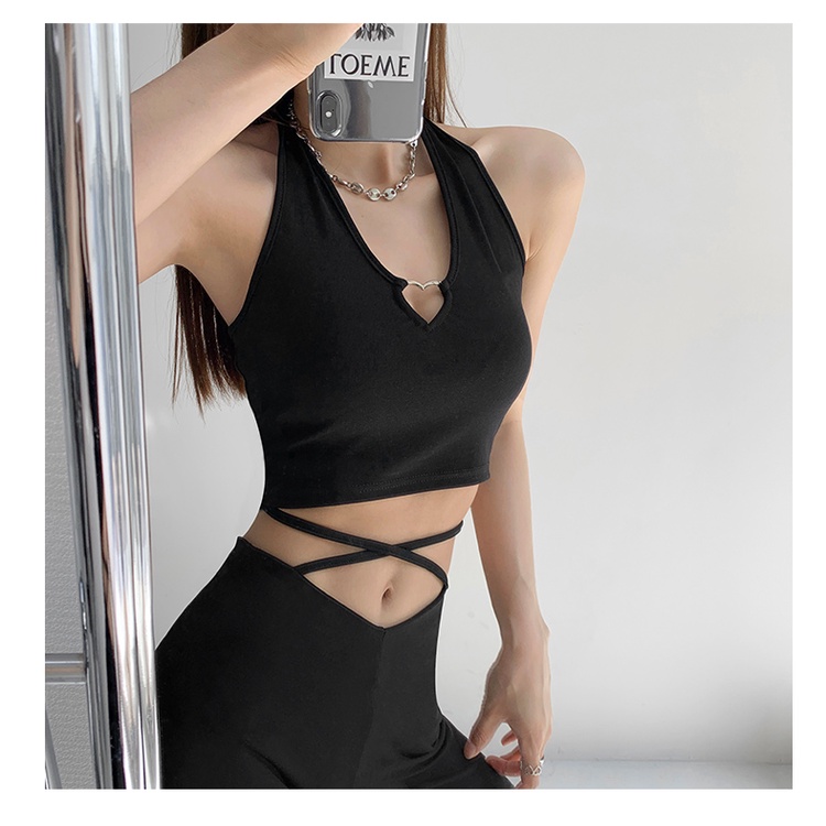 Áo Hai Dây Ngắn Hở Rốn Hình Trái Tim Kim Loại Gợi Cảm Mùa Hè Cho Nữ