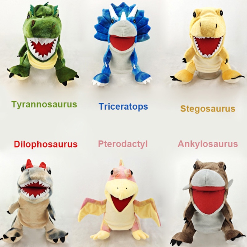 11 styles Dinosaur Hand Puppet Plush toys Kindergarten performance Hand control glovesTriceratops Tyrannosaurus Dilophosaurus