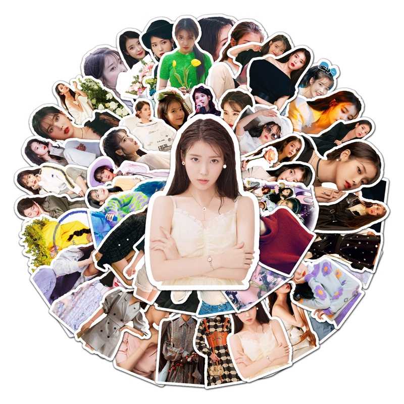 Bộ 50 Sticker IU Chống Thấm Nước Hình Kpop Dùng Dán Trên Ván Trượt, Laptop, Notebook