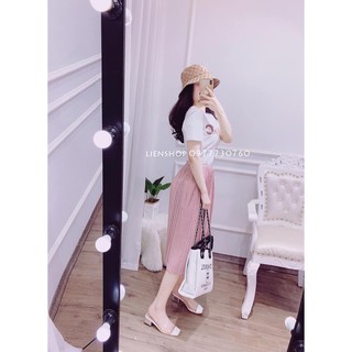 set chân váy dập ly kèm áo