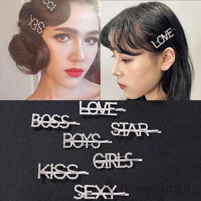 D❃♪Kẹp tóc chữ cái kim cương giả dành cho nữ