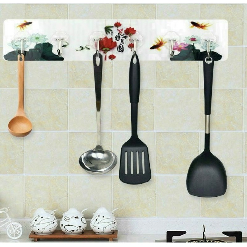 Thanh Treo Đồ Dán Tường 6 Móc Liền Mạch 3D chịu lực