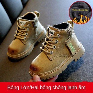 Giày bốt cho bé trai mùa thu và đông Martin 2020 mới ngắn đế mềm trẻ em thời trang hai bông nữ