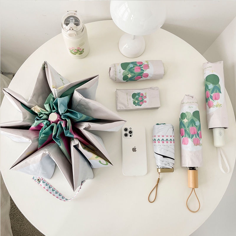 Dù Che Mưa Chống Tia Cực Tím Siêu Nhẹ Hình Hoa Tulip 50%