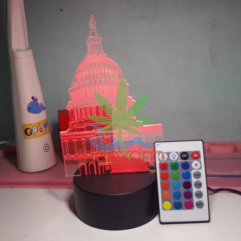 Đèn ngủ, Đèn trang trí Led 3D, Đèn ngủ 16 màu mini có điều khiển Tòa nhà Capitol