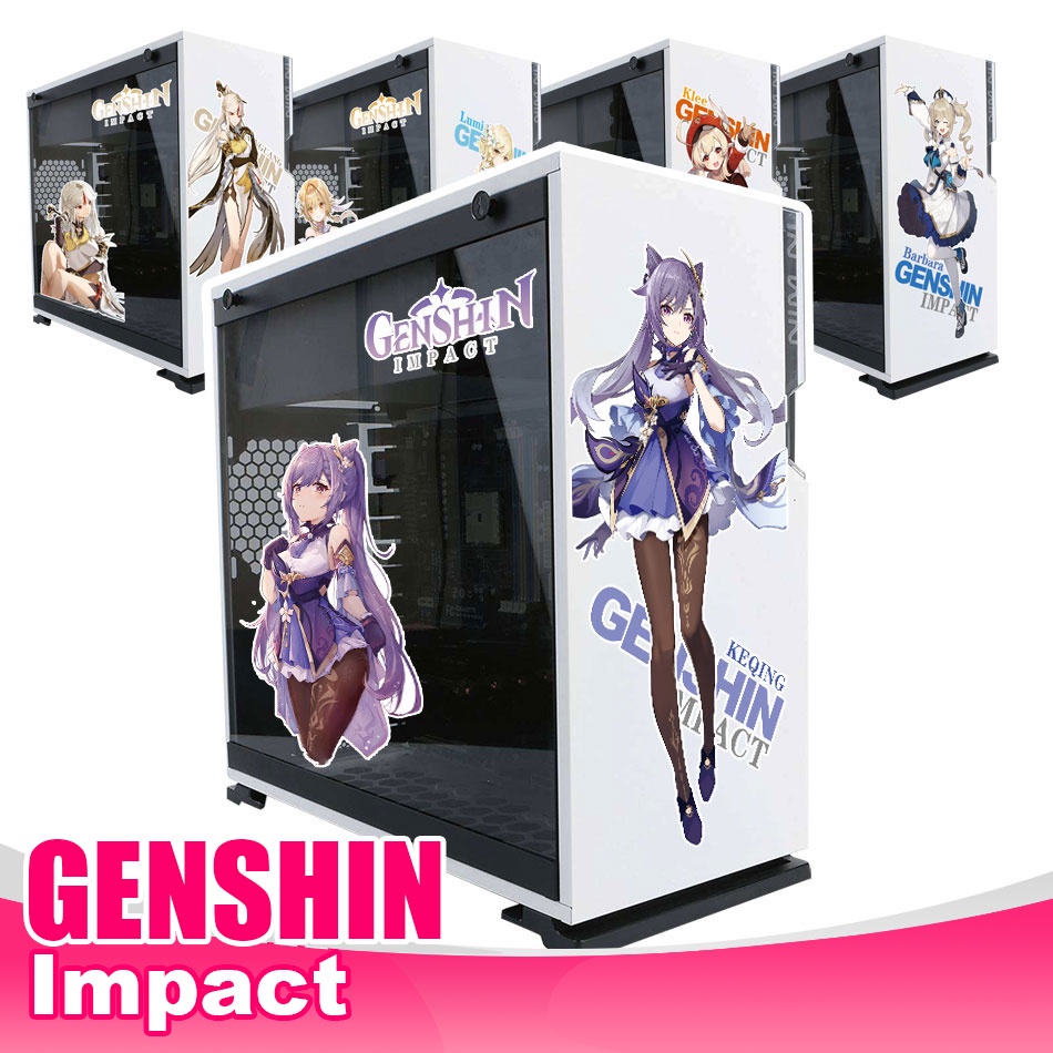 Genshin Impact Stickers cho PC Case ATX Mid Tower Máy tính trang trí nội thất Decal chống thấm nước có thể tháo rời
