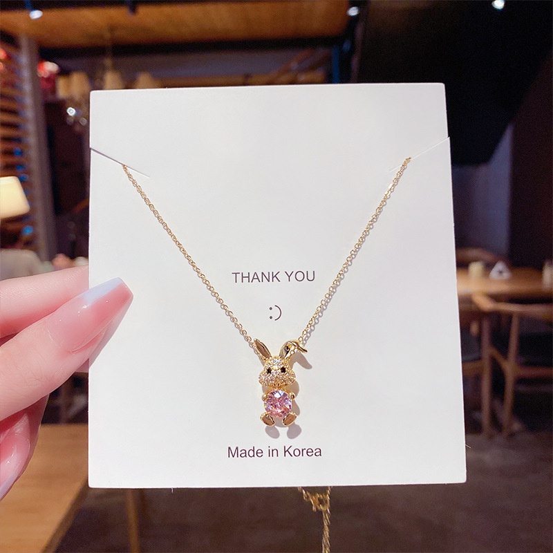 XiaoboACC Dây Chuyền Bằng Thép Titan Mặt Hình Chú Thỏ Đính Đá Thời Trang Hàn Quốc 38cm+6cm