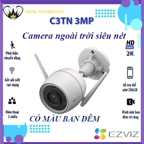 Camera Wifi Không Dây IP EZVIZ C3TN 3MP (Color Night Vision)- Camera ngoài trời, màu đêm, đàm thoại 2 chiều, đèn và còi