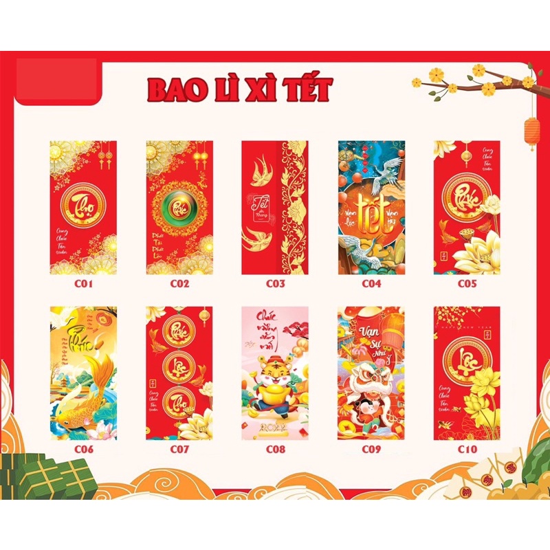 10 lì xì tết 2023 kèm túi