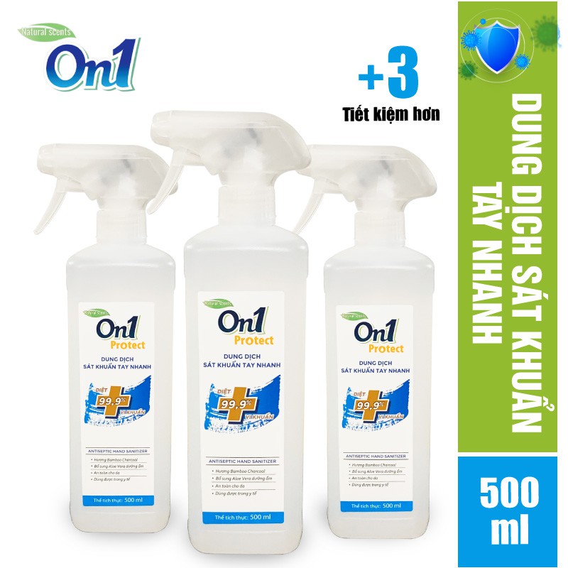Bộ 3 chai Dung Dịch Sát Khuẩn Tay Nhanh Khô On1 Hương BamBoo Charcoal dung tích 500ml / chai