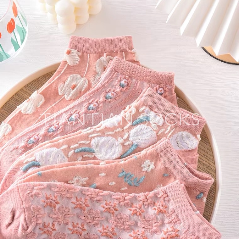 TIAN TIAN T155 Tất  nữ Cotton cổ ngắn Vớ cổ Thấp Màu Hồng Dễ Thương Phong Cách Hàn Quốc Thời Trang Cho Nữ