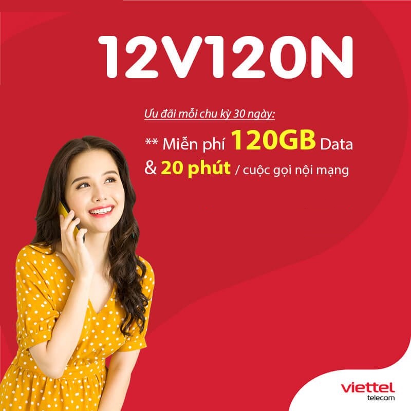 Sim 4g viettel trọn gói 1 năm 12v120n 4GB/ngày