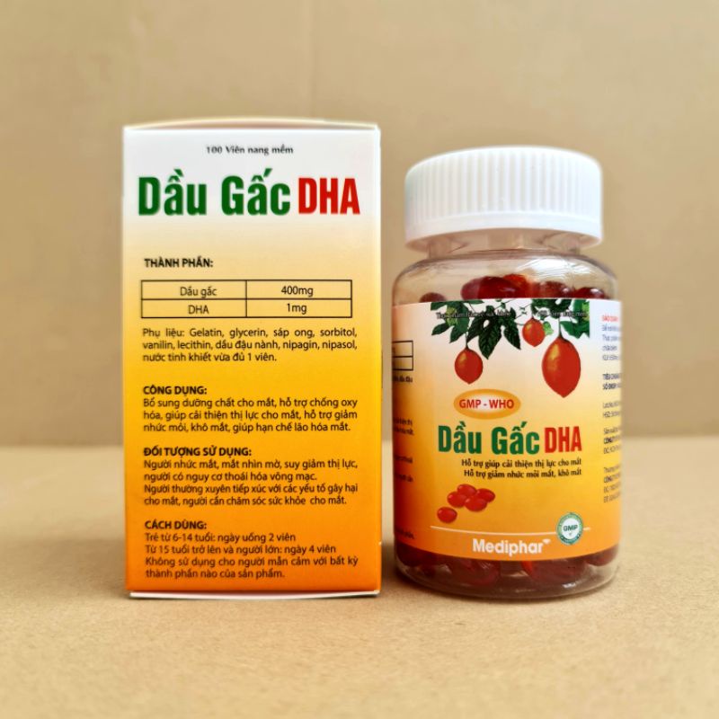 Viên uống Dầu Gấc DHA giúp cải thiện thị lực, giảm nhức mỏi mắt, khô mắt - Hộp 100 viên nang