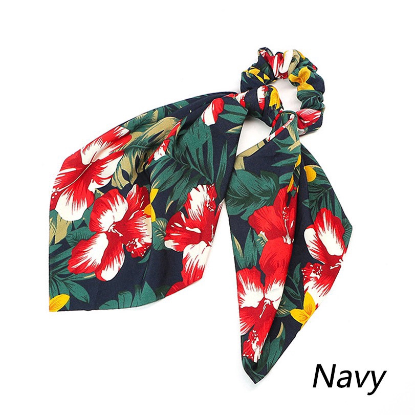 Dây cột tóc kiểu khăn lụa thắt nơ in họa tiết nhiệt đới hợp thời trang