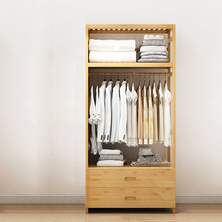 💥Siêu bền💥 Tủ quần áo gỗ tre 2 ngăn kéo dài 1m, tủ quần áo gỗ đơn giản TUR069