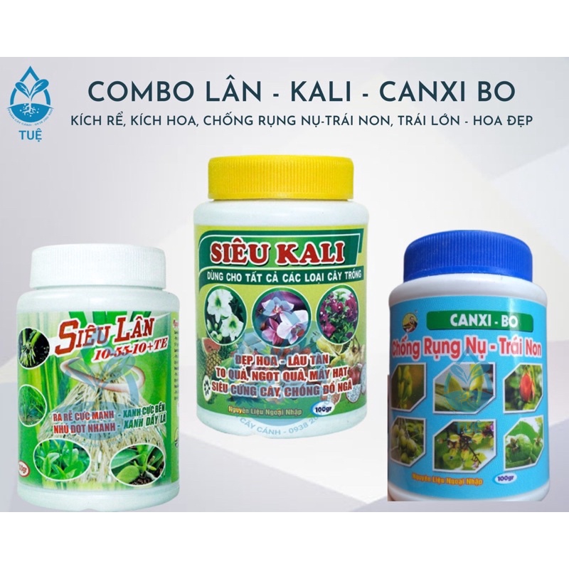 Set combo Lân, Kali, Canxi Bo kích hoa, kích rể, chống rụng nụ trái non bóng trái lớn trái đẹp hoa