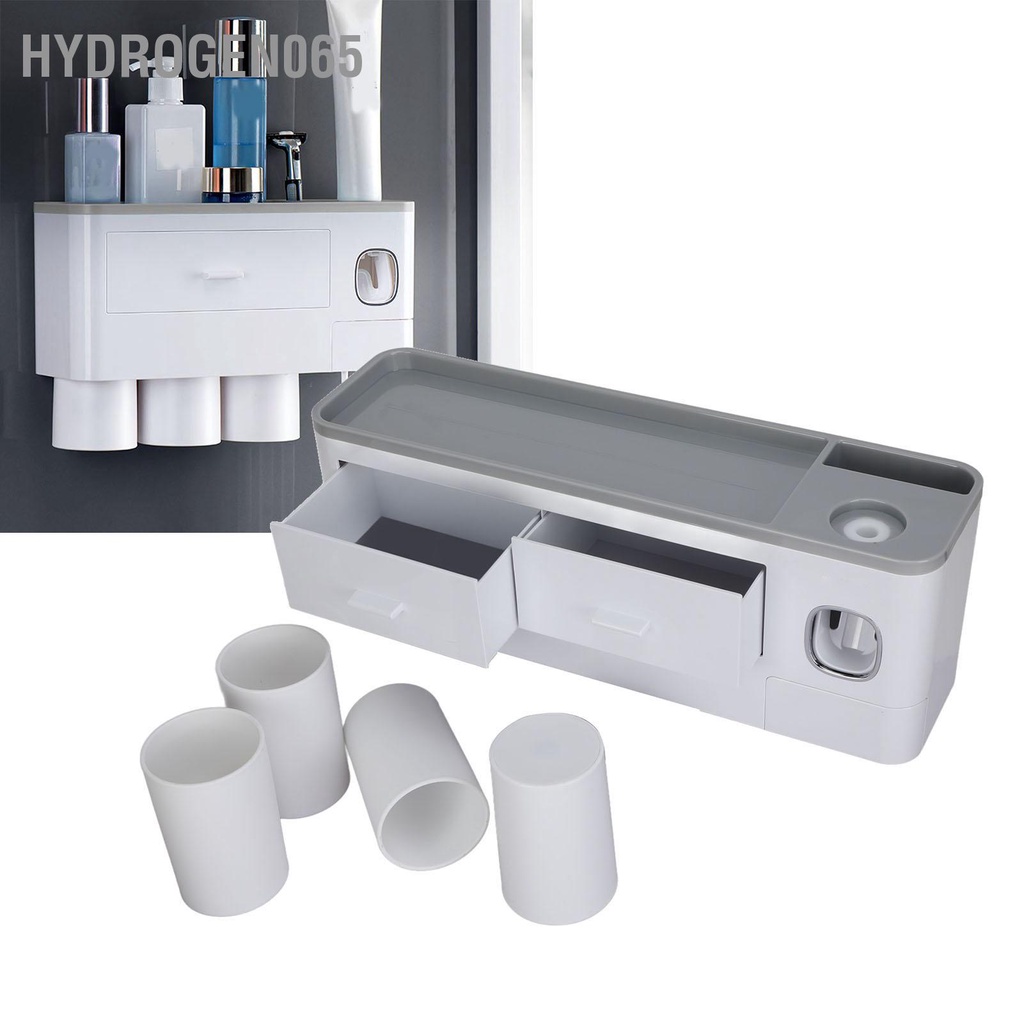 Hydrogen065 Treo Bộ giá đỡ bàn chải đánh răng từ tính với phân phối kem Hộp đựng đồ vệ sinh Ngăn kéo cho phòng tắm