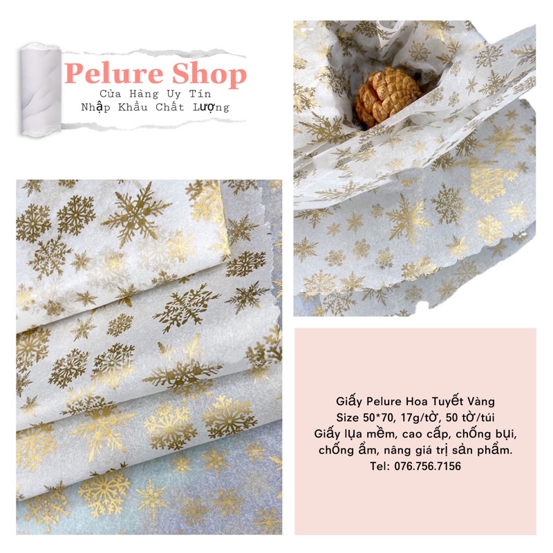 Giấy Pelure Hoạ Tiết Hoa Tuyết Vàng Size 50*70cm