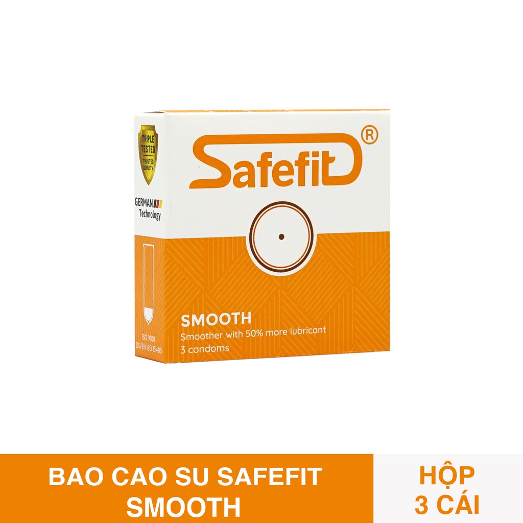 [ 49mm - Mỏng ] Hộp 3 Bao Cao Su Safefit Smooth Size nhỏ ôm sát - Mỏng - Không hôi cao su