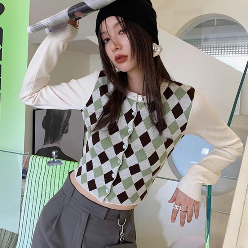 SUXI Áo Khoác Cardigan Dệt Kim Mỏng Tay Dài In Họa Tiết Hình Học Phong Cách Vintage Thời Trang Mùa Thu Cho Nữ