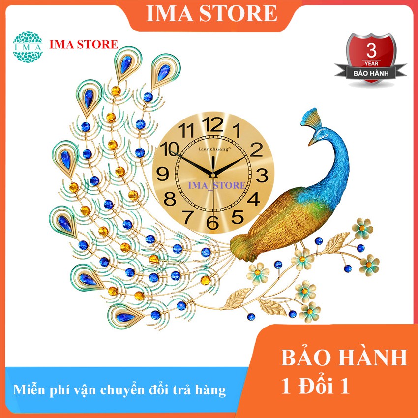 Đồng Hồ Treo Tường Trang Trí Phòng Khách Chim Công Đậu Cành Mai WM122 Chính Hãng JJT Tặng Bộ Kim Dự Phòng Và Đinh Treo