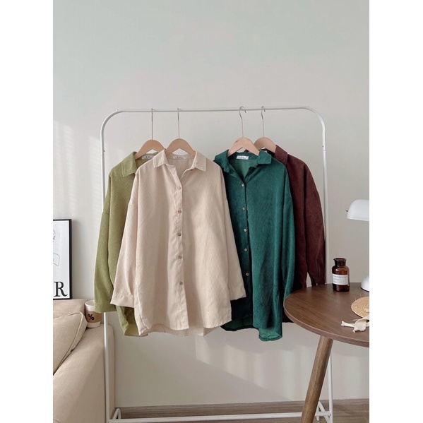 Áo sơ mi nhung tăm khoác ngoài dáng rộng oversize - Áo sơ mi nhung khoác ngoài phong cách Hàn Quốc Pea Store