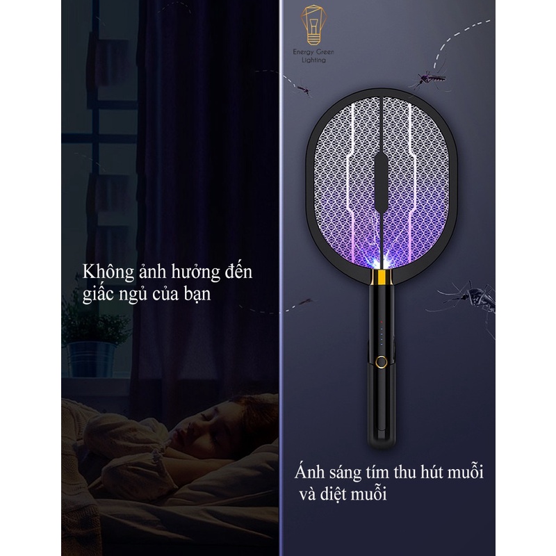 [PIN TRÂU] Vợt Bắt Muỗi Energy Green Lighting  XQN-898 Kiêm Đèn Thu Hút Muỗi , Diệt Muỗi Để Bàn , Treo Tường Tiện Lợi