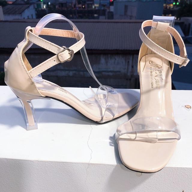 Giày cao gót 7p quai trong màu bít gót ST