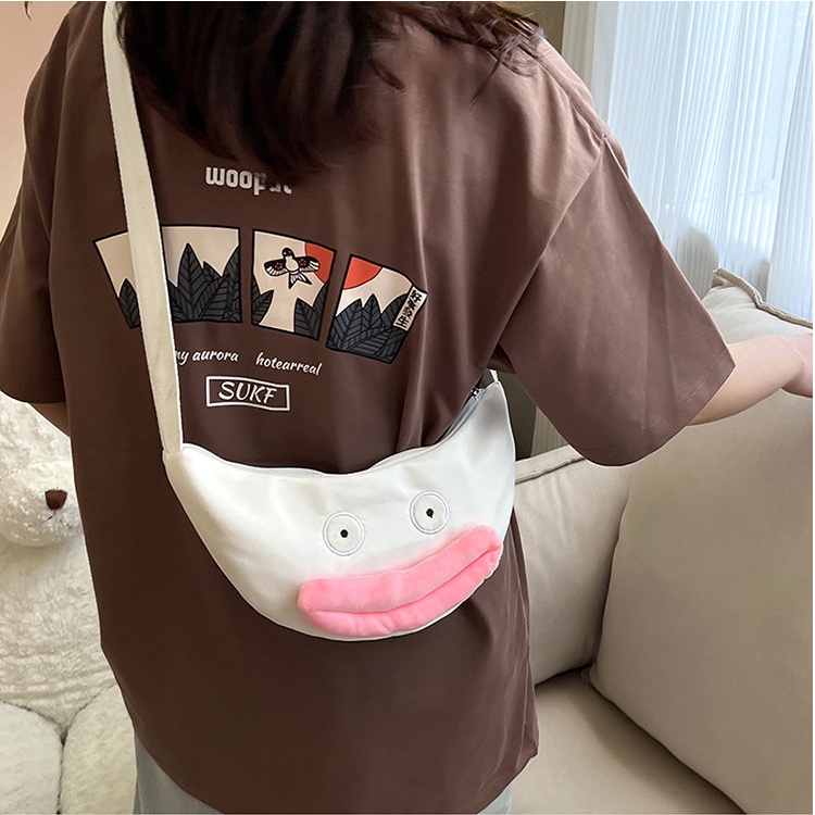 Túi chéo nữ dáng bao tử đeo vai đeo ngực phong cách Ulzzang xinh xắn chống nước bền bỉ hình Thú môi trề siêu dễ thương