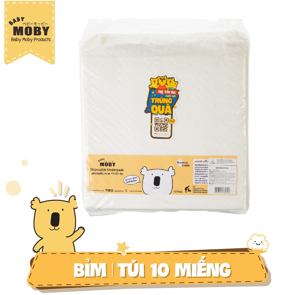 [combo tiện ích]3 Bịch miếng lót chống thấm 10 miếng + 1 Bịch khăn ướt 80 tờ + 1 Bịch bông miếng Moby cỡ lớn 150gr