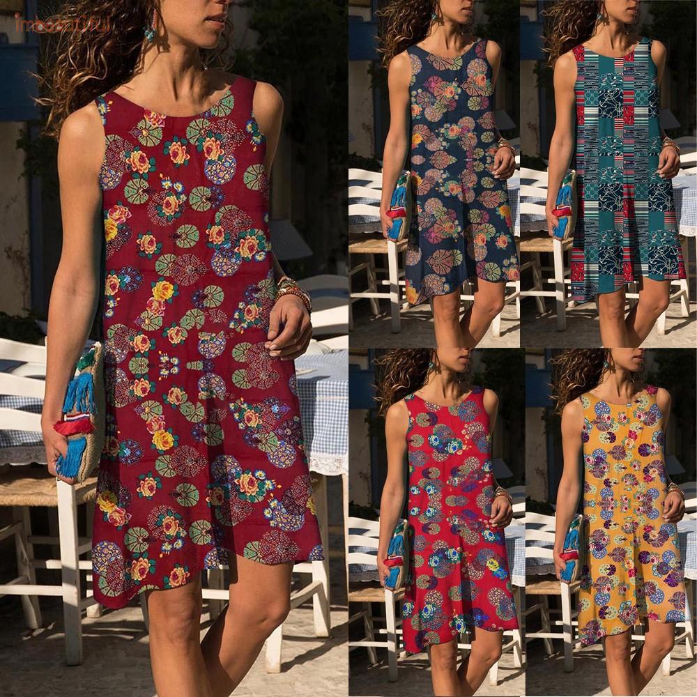 Dress Boho Dresses Floral Holiday Mini Dress Party Sleeveless Sundress