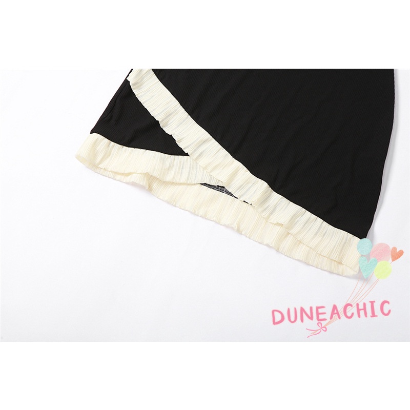 DUNEA Đầm Cổ Vuông Phối Màu Thời Trang Xinh Xắn Cho Nữ