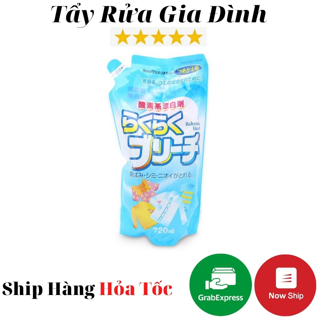 Nước Tẩy Quần Áo Dạng Refill Rakuraku Rocket Soap Nhật Bản Túi 720ml Khử mùi, Chống Khuẩn Trên Quần Áo